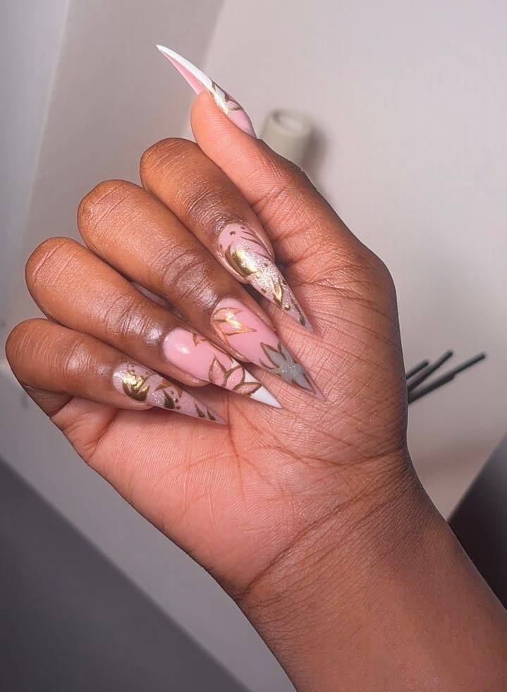 Nail art by Zoba Beauty β classic pink and white French manicure and pedicure